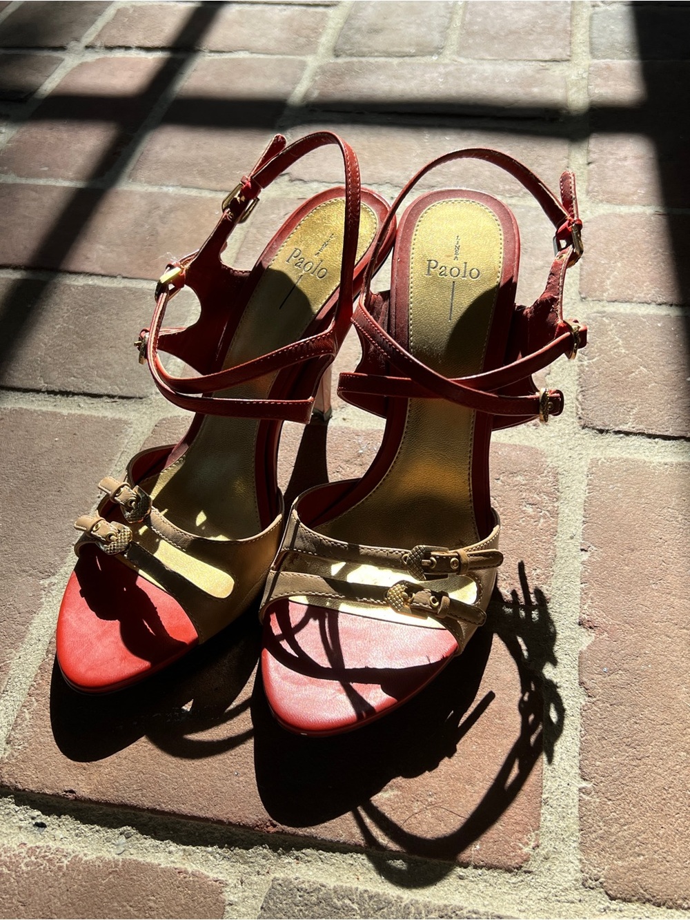 Paolo Red and Gold Strappy Women's Heeled Sandals